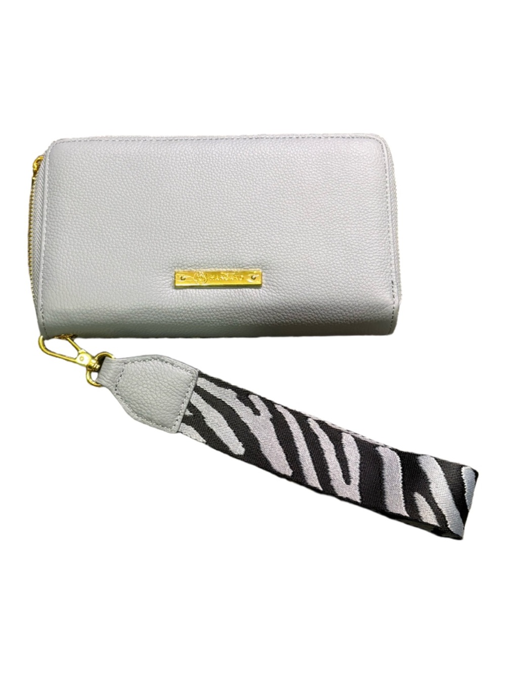 NWT - Joy Mangano Luxe Leather Double Zip Wallet Wristlet RFID Blue Gray